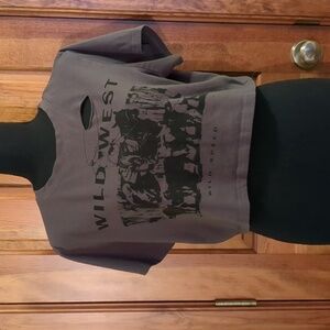 Brown And Black Graphic Wild West Crop T-Shirt